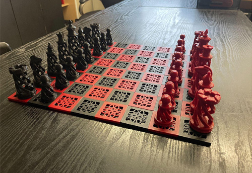 Boxing Themed 3D Printed Recycled Material Chess Board - in Red and Black